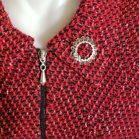 Alfred Dunner Womens Full Zip Jacket Size 10 Red Metallic Silver Lined Pockets - Picture 4 of 8